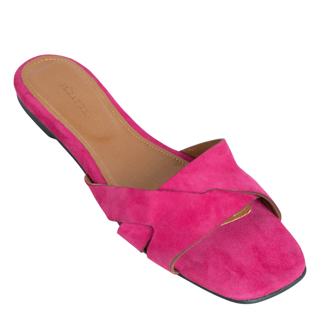 Ravella : Sandales Femme - Daim Fuchsia - Bleather Maroc