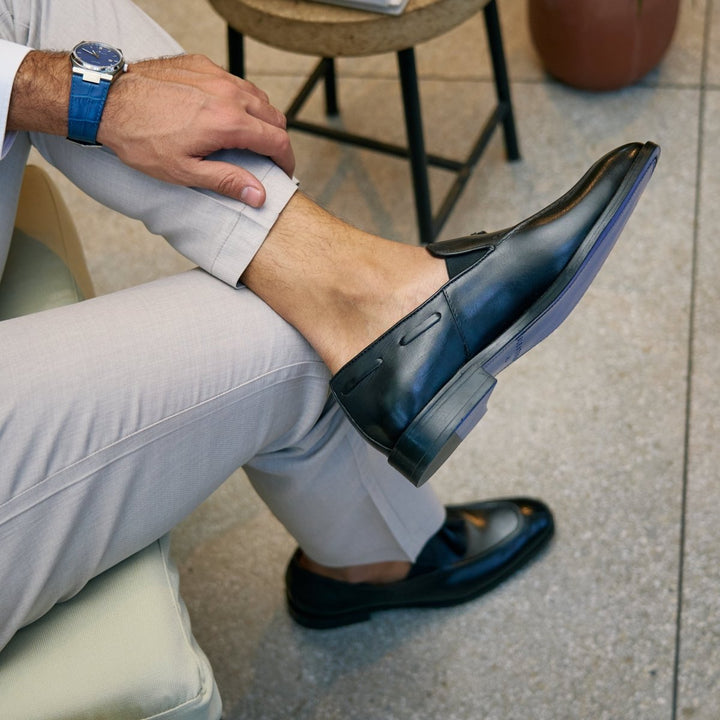 Reign: Mocassin Homme - Cuir Noir - Bleather Maroc