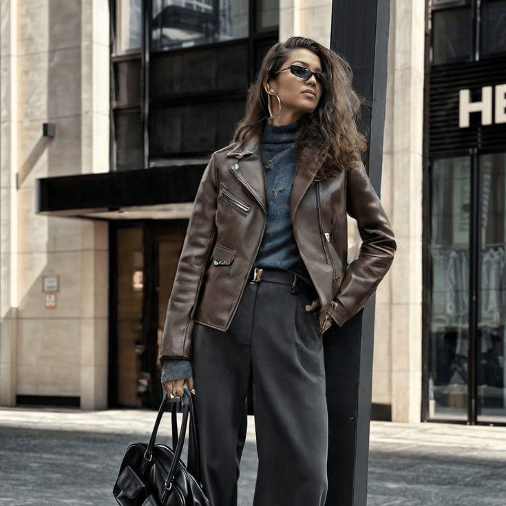 Roxie: Jacket Femme - Cuir Marron - Bleather Maroc