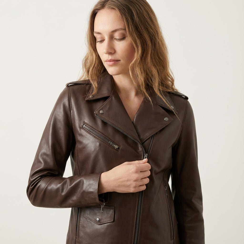 Roxie: Jacket Femme - Cuir Marron - Bleather Maroc