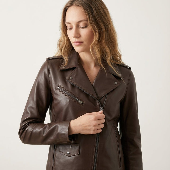 Roxie: Jacket Femme - Cuir Marron - Bleather Maroc