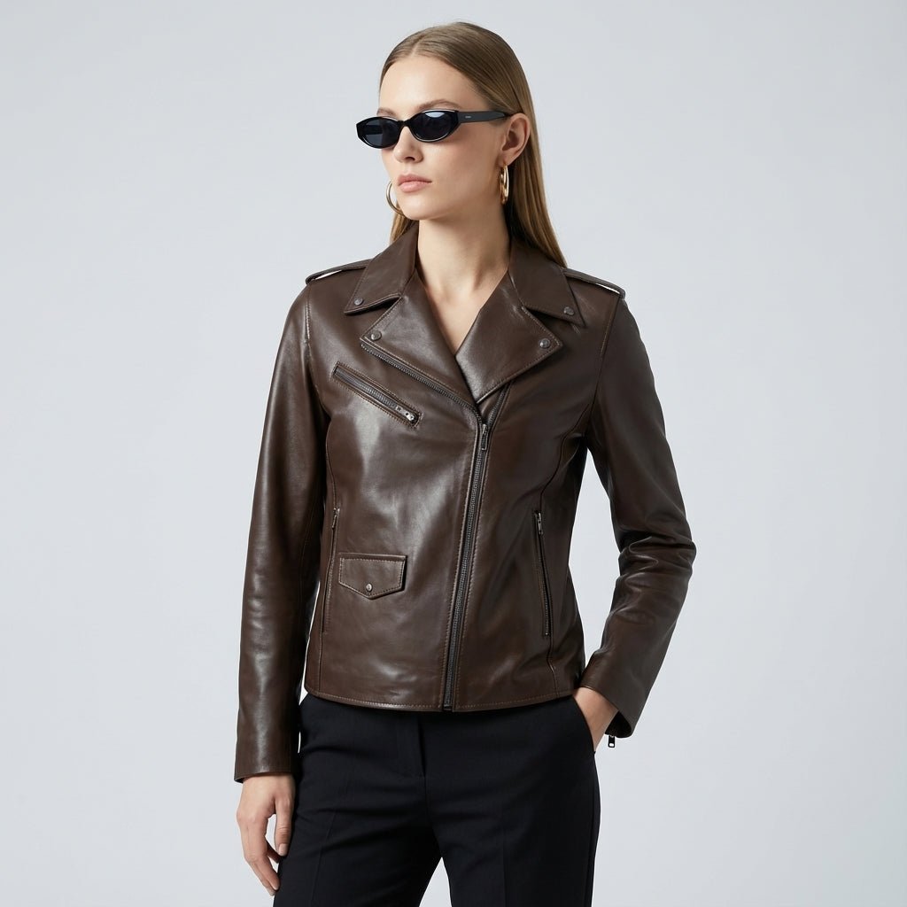Roxie: Jacket Femme - Cuir Marron - Bleather Maroc