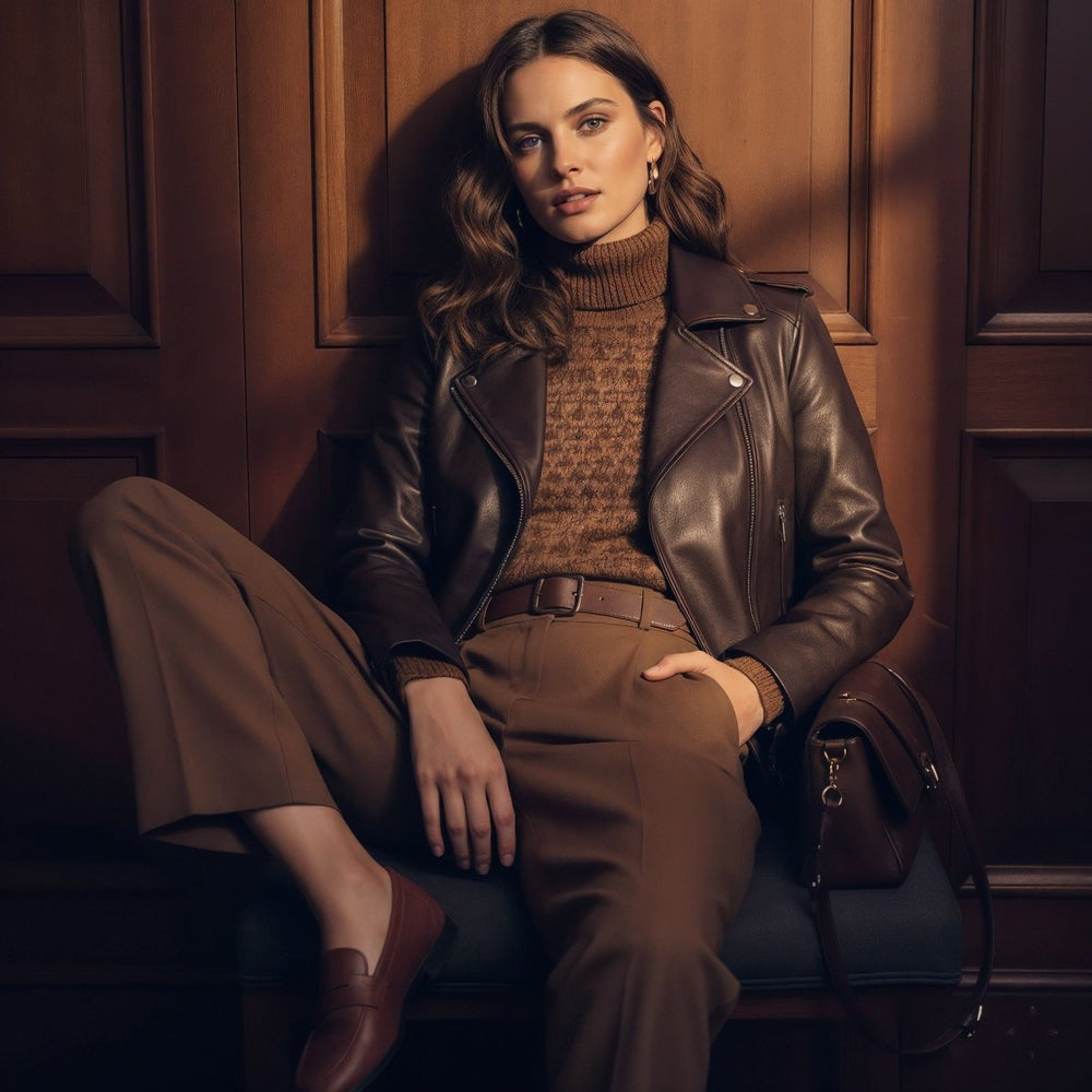Roxie: Jacket Femme - Cuir Marron - Bleather Maroc