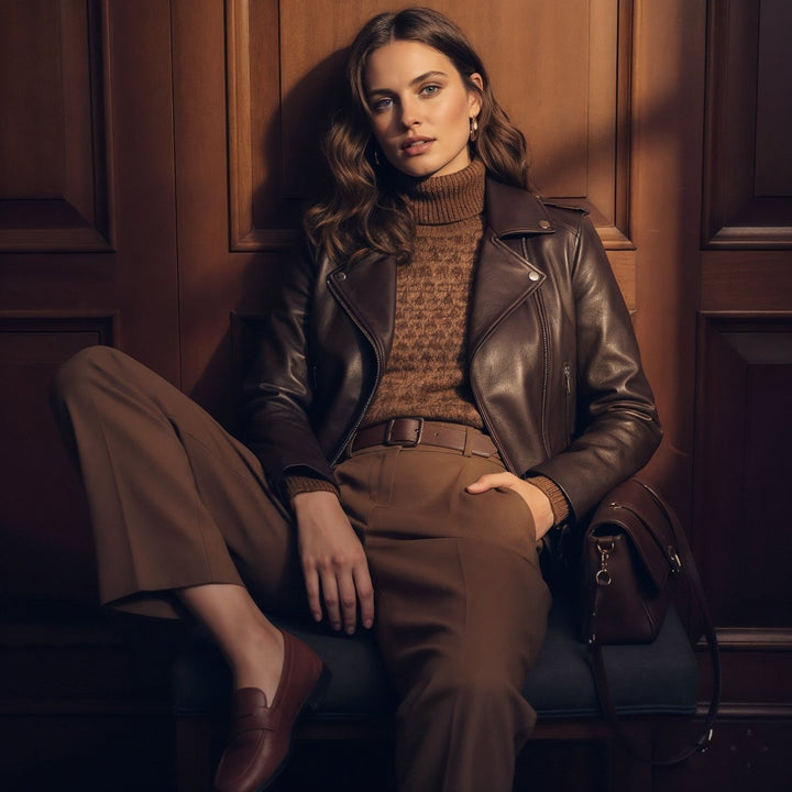 Roxie: Jacket Femme - Cuir Marron - Bleather Maroc