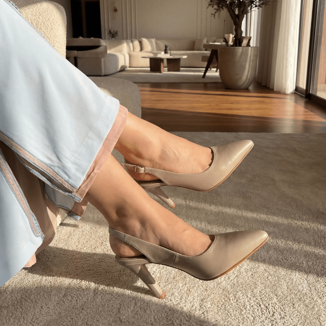 Saly : Escarpins Femme - Cuir Beige - Bleather Maroc