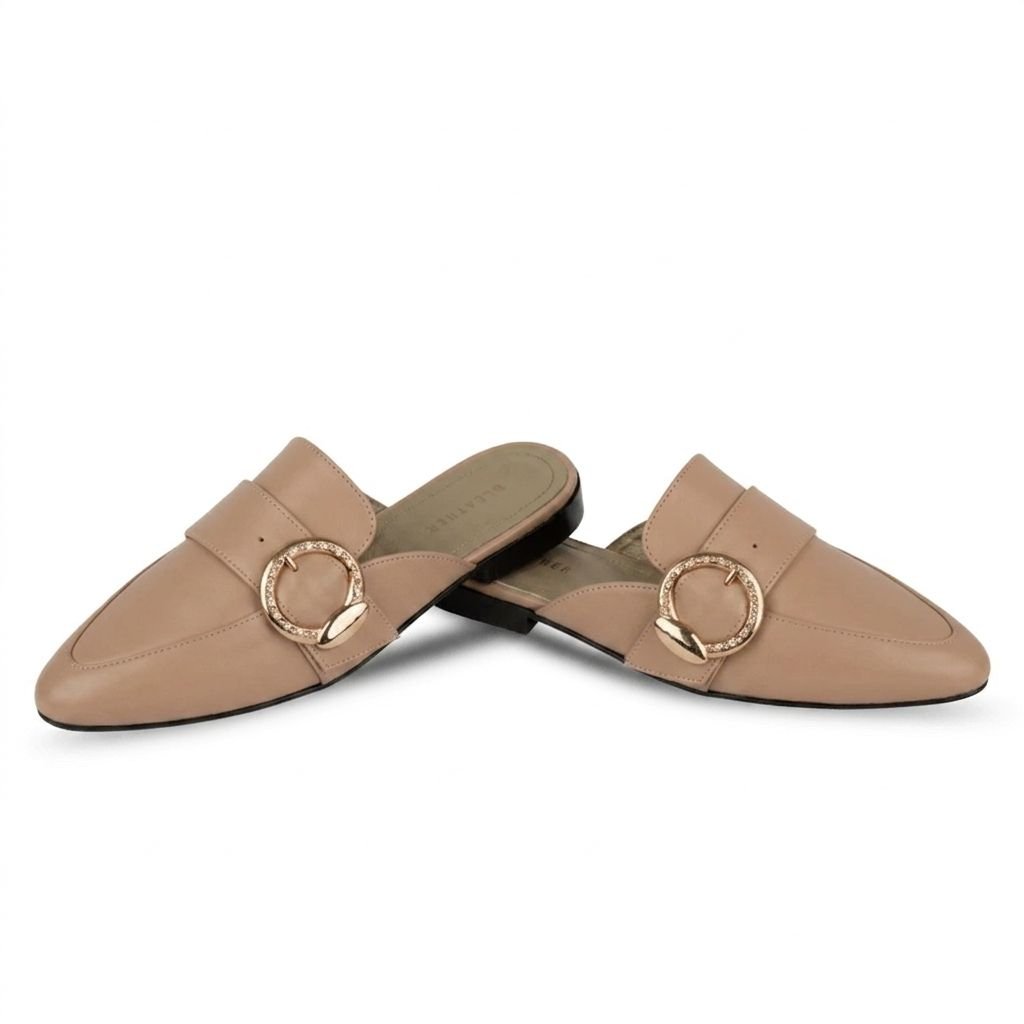 Selena : Mules Femme - Cuir beige - Bleather Maroc