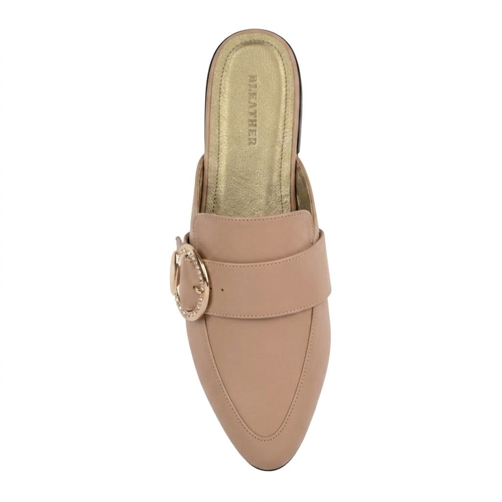 Selena : Mules Femme - Cuir beige - Bleather Maroc