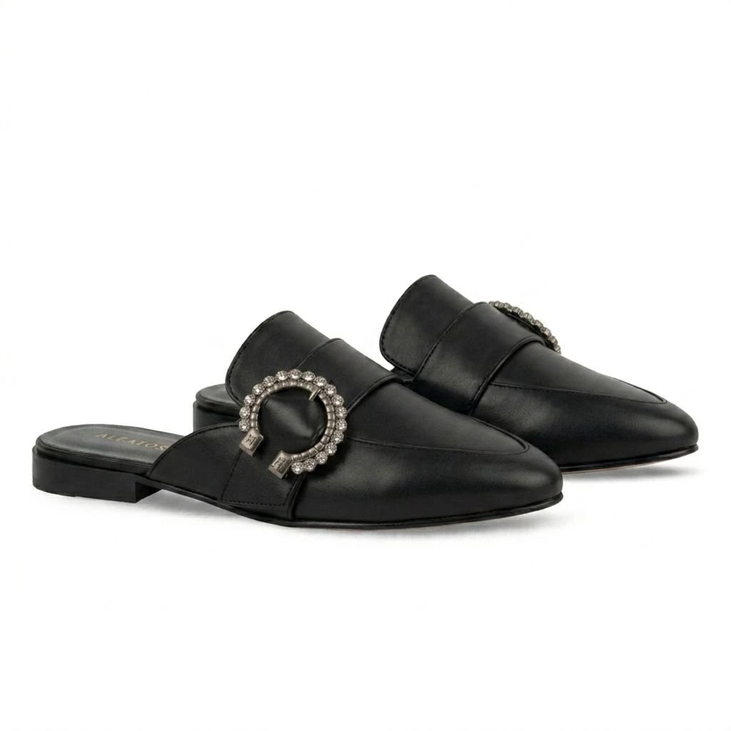 Selena : Mules Femme - Cuir Noir - Bleather Maroc