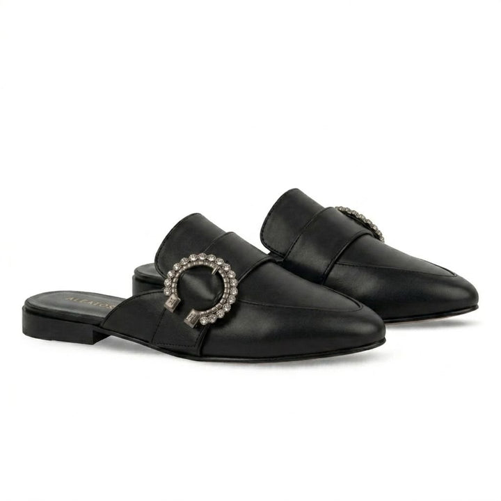 Selena : Mules Femme - Cuir Noir - Bleather Maroc