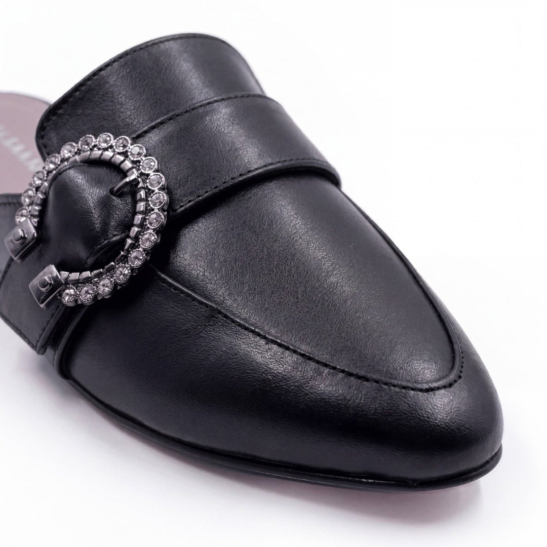 Selena : Mules Femme - Cuir Noir - Bleather Maroc