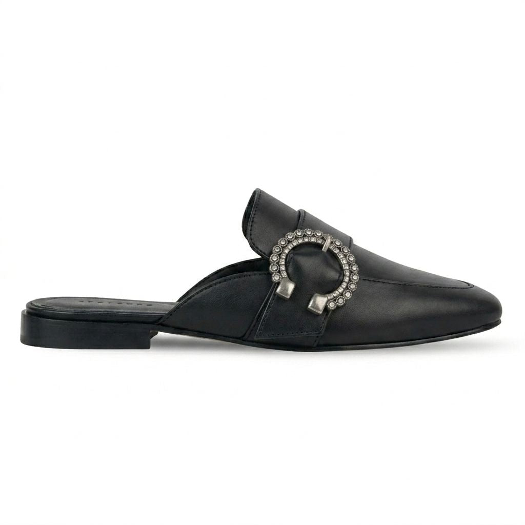 Selena : Mules Femme - Cuir Noir - Bleather Maroc