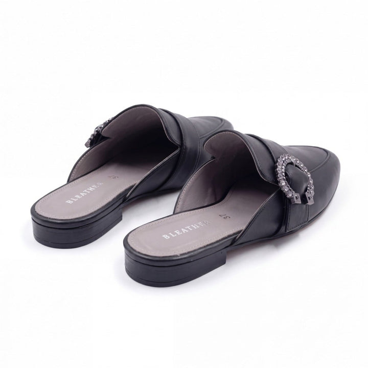 Selena : Mules Femme - Cuir Noir - Bleather Maroc