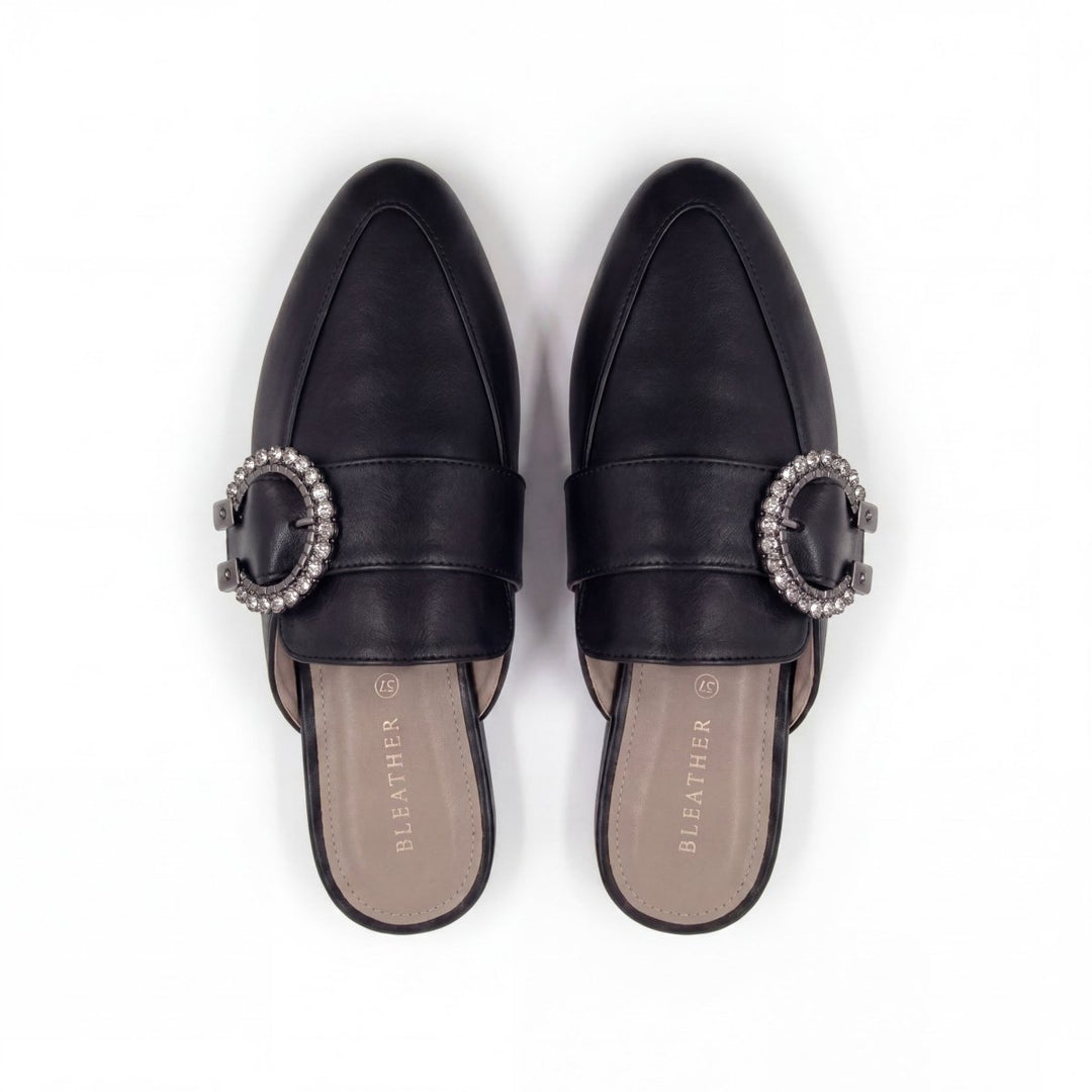 Selena : Mules Femme - Cuir Noir - Bleather Maroc