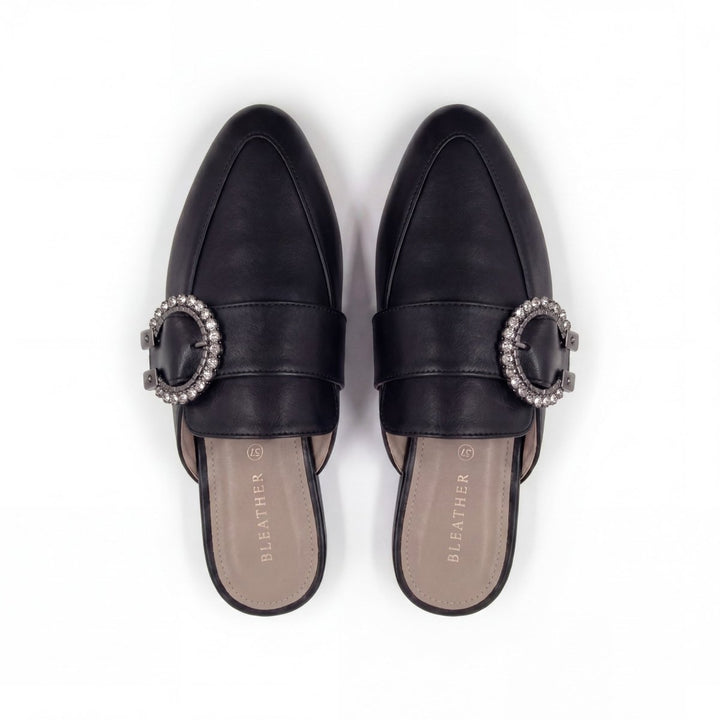 Selena : Mules Femme - Cuir Noir - Bleather Maroc