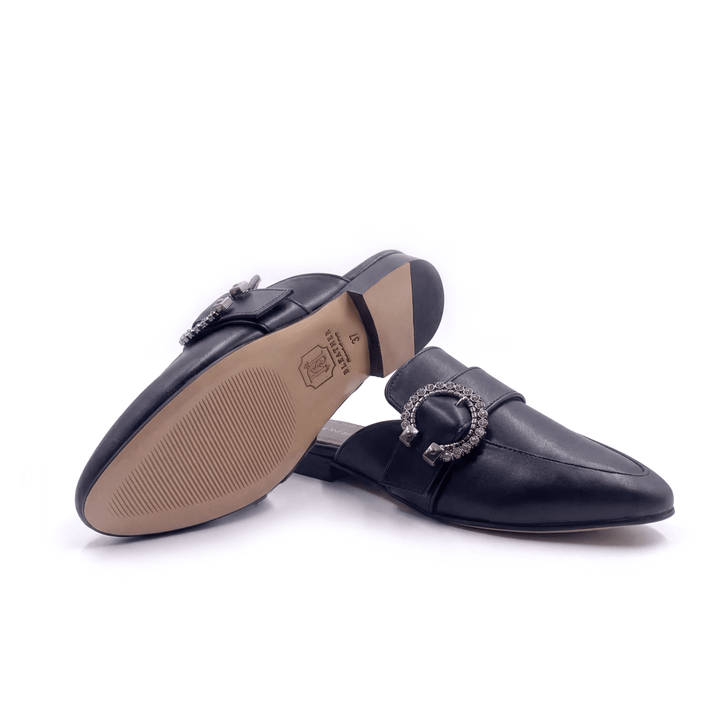 Selena : Mules Femme - Cuir Noir - Bleather Maroc