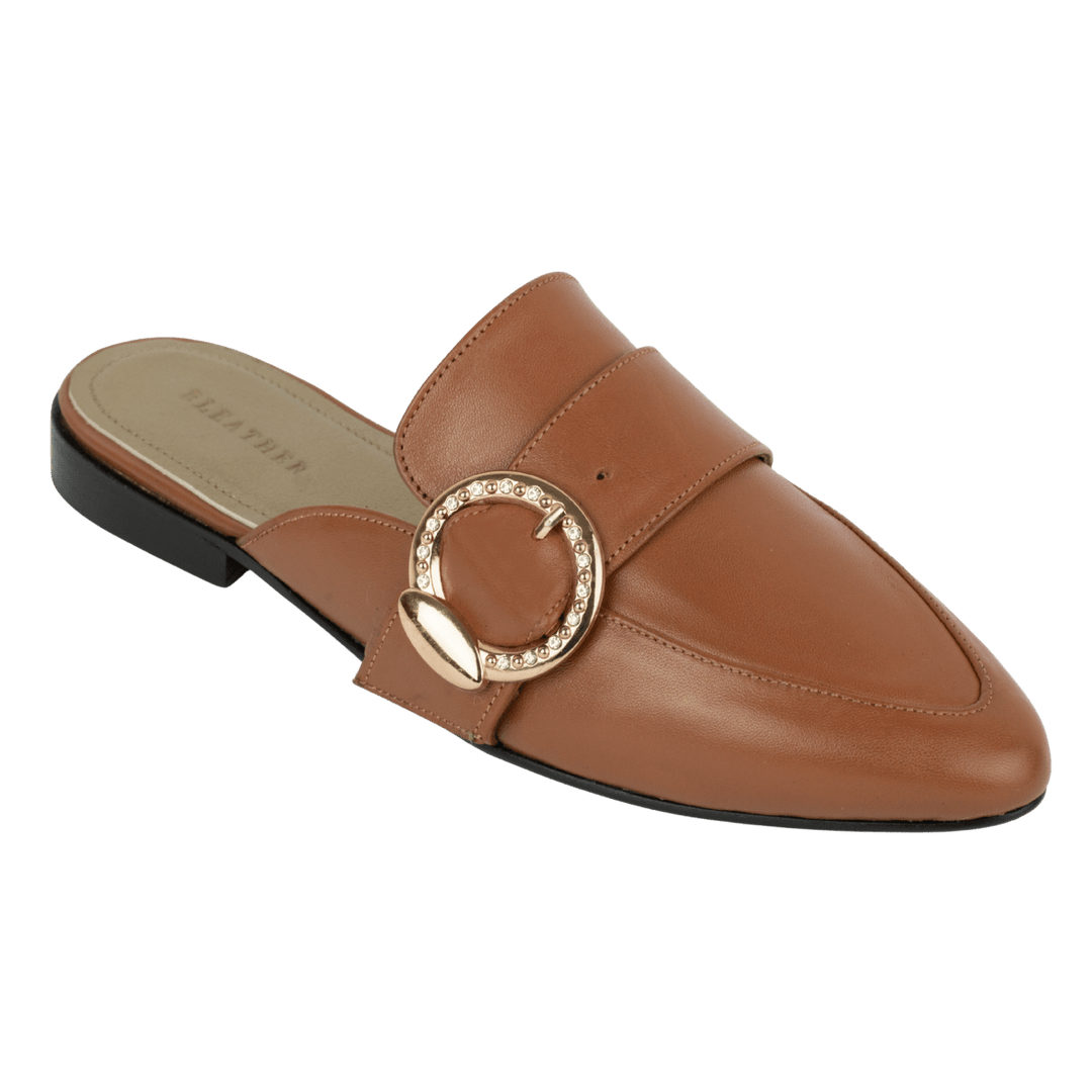 Selena : Mules Femme - Cuir Tabac - Bleather Maroc