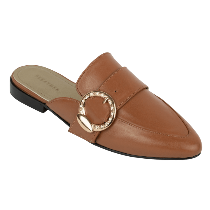 Selena : Mules Femme - Cuir Tabac - Bleather Maroc