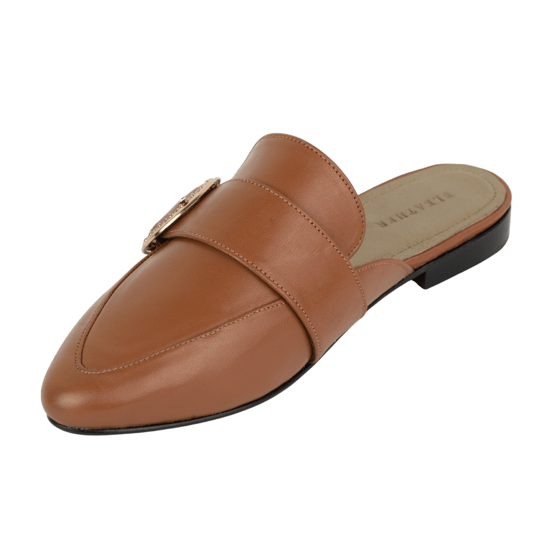 Selena : Mules Femme - Cuir Tabac - Bleather Maroc