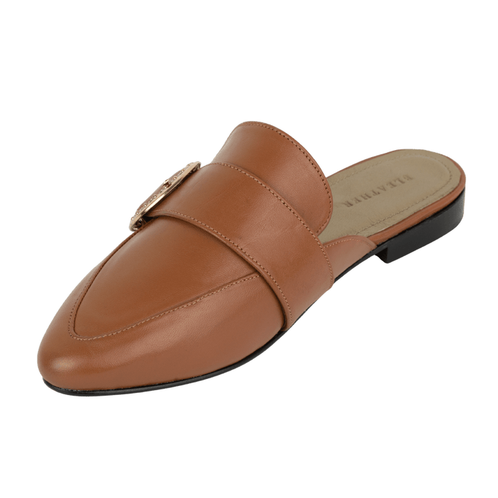 Selena : Mules Femme - Cuir Tabac - Bleather Maroc