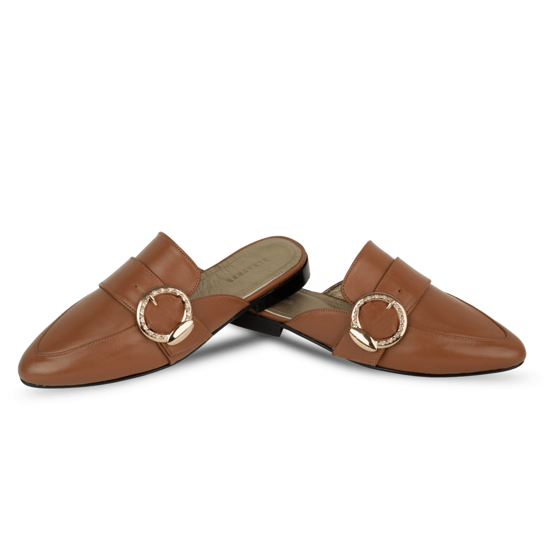 Selena : Mules Femme - Cuir Tabac - Bleather Maroc