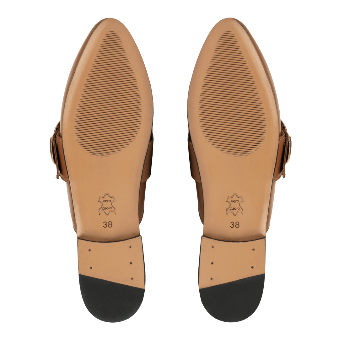 Selena : Mules Femme - Cuir Tabac - Bleather Maroc