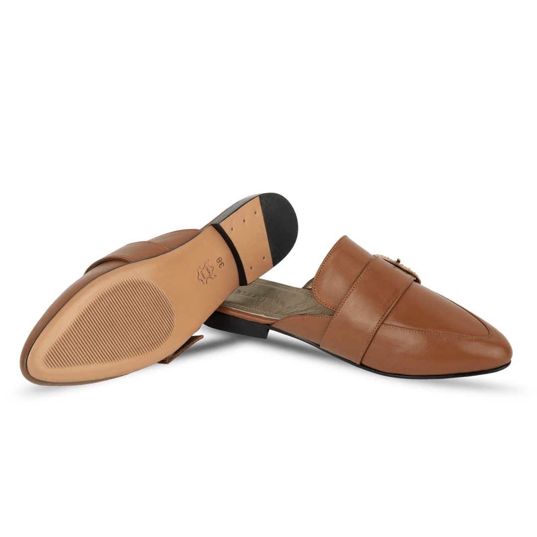 Selena : Mules Femme - Cuir Tabac - Bleather Maroc