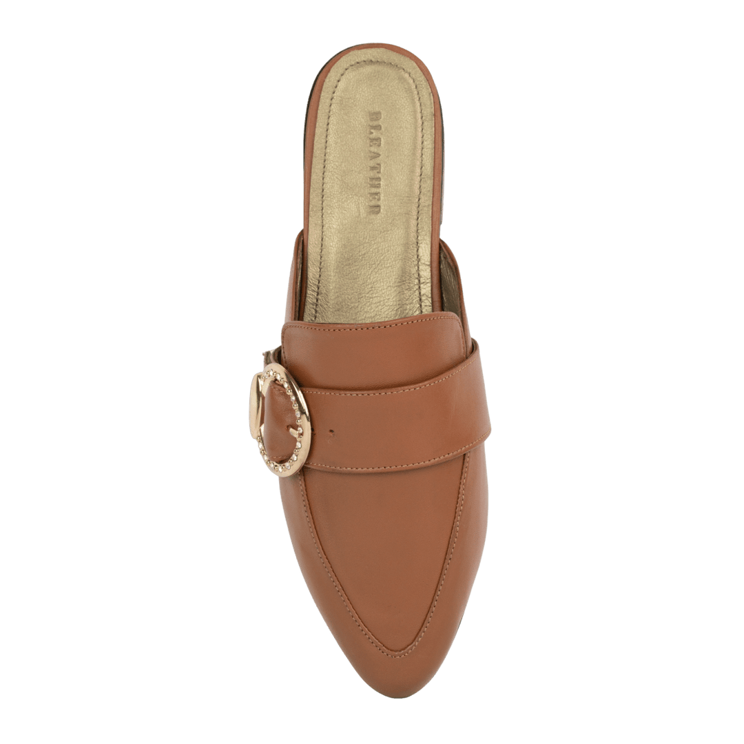 Selena : Mules Femme - Cuir Tabac - Bleather Maroc