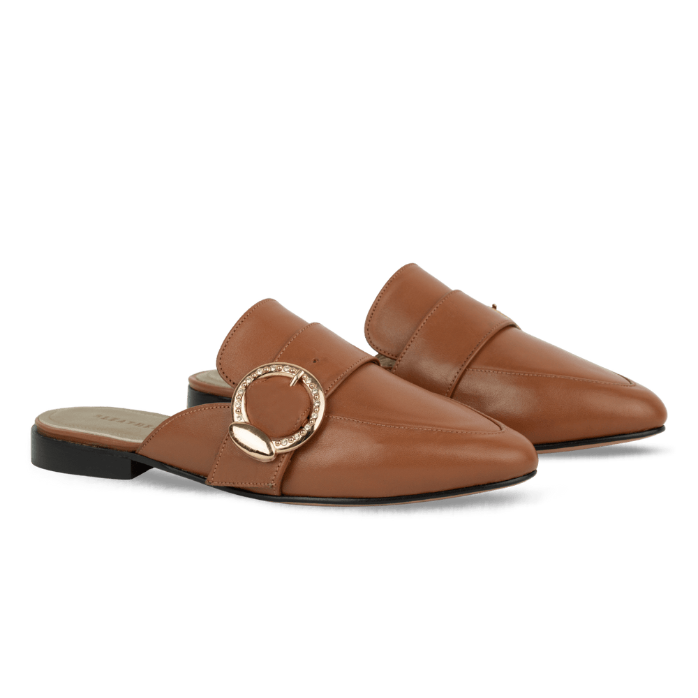 Selena : Mules Femme - Cuir Tabac - Bleather Maroc