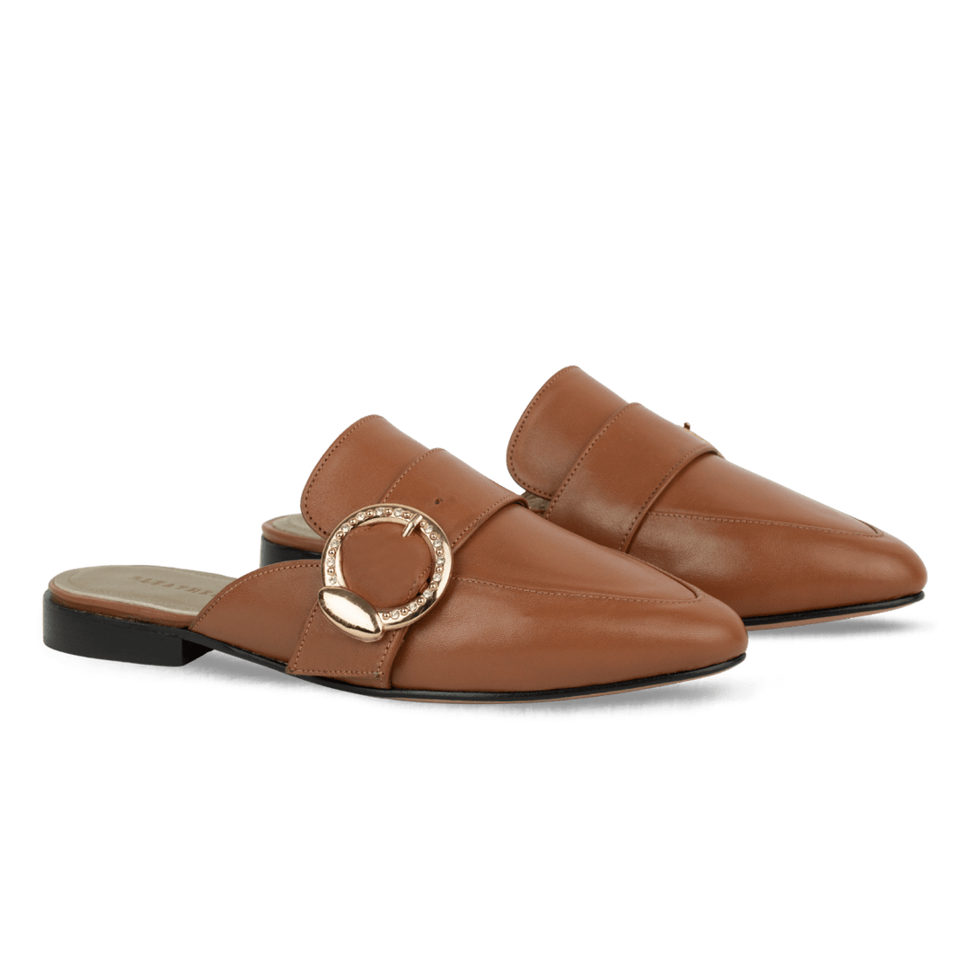 Selena : Mules Femme - Cuir Tabac - Bleather Maroc