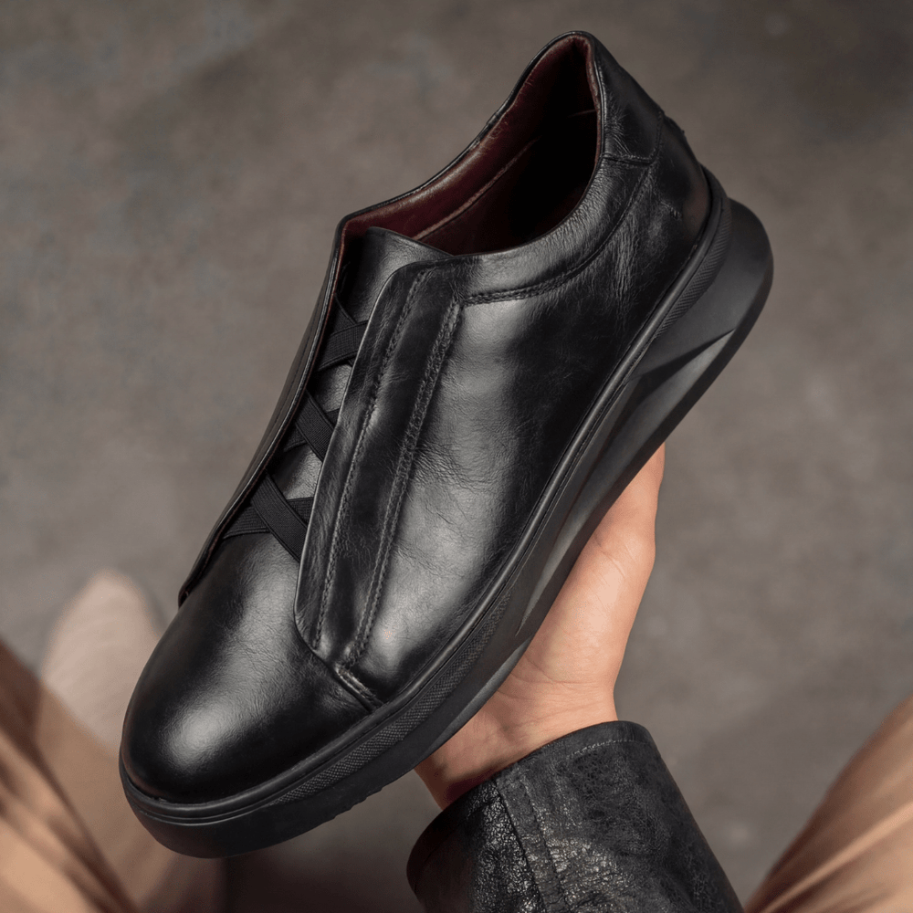 Skiller: Sneakers Homme - Cuir Noir - Bleather Maroc