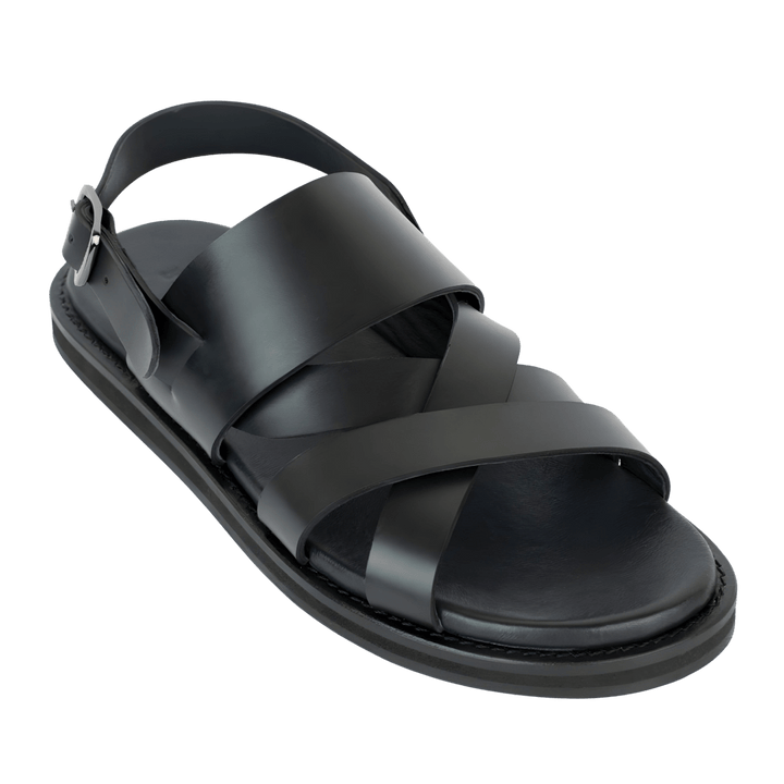 Thalor: Sandales Homme - Cuir Noir - Bleather Maroc