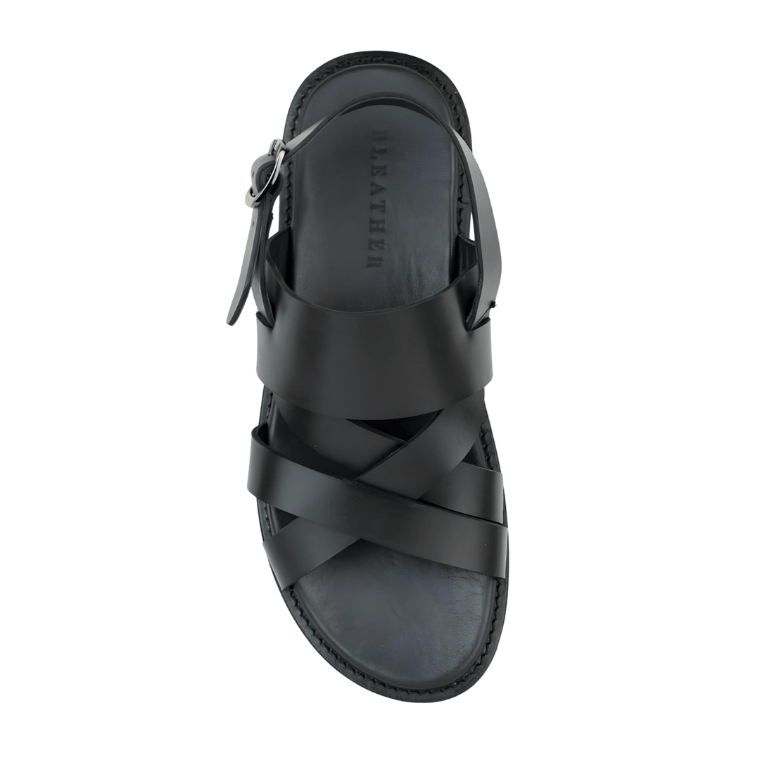 Thalor: Sandales Homme - Cuir Noir - Bleather Maroc
