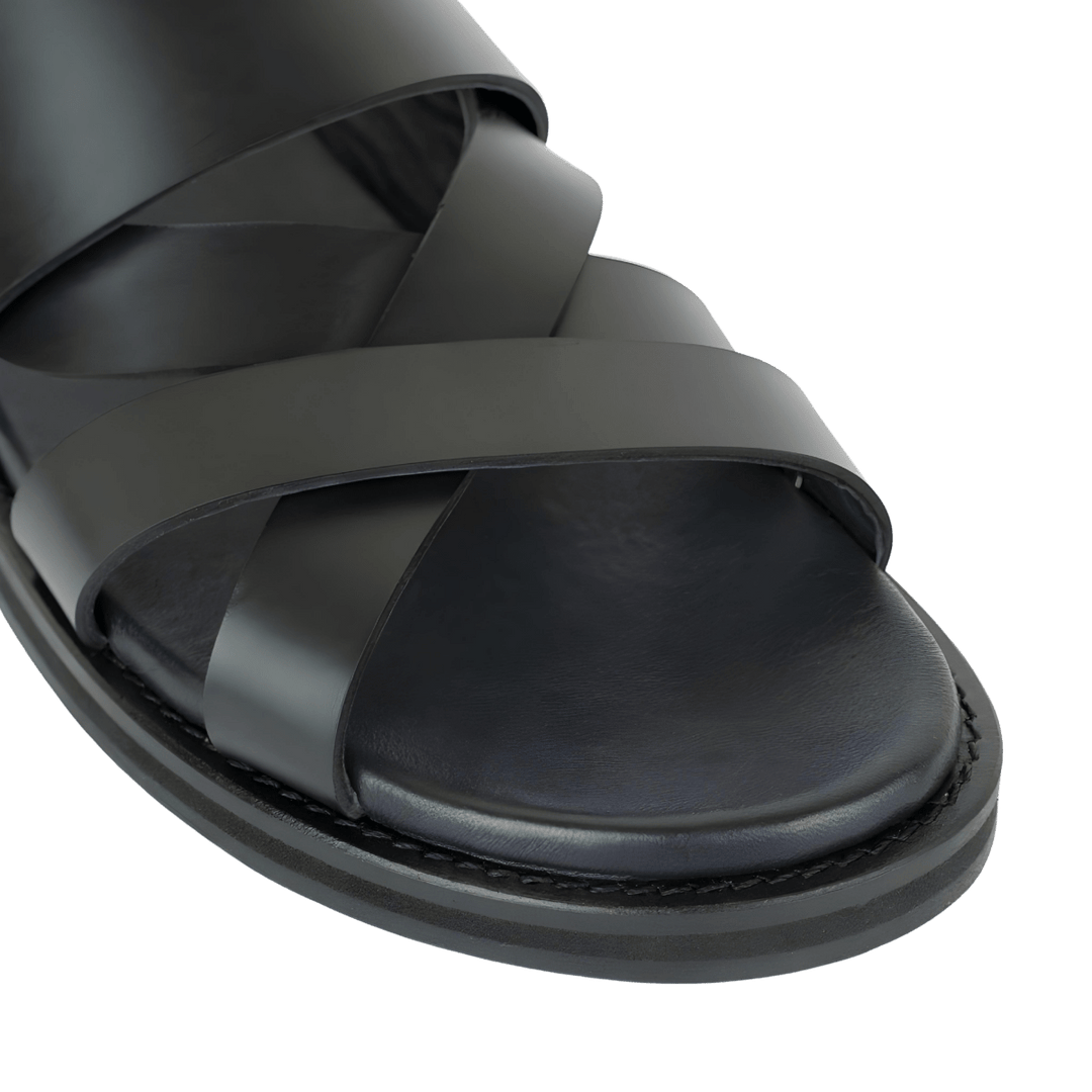 Thalor: Sandales Homme - Cuir Noir - Bleather Maroc