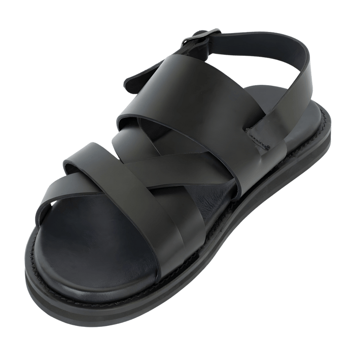 Thalor: Sandales Homme - Cuir Noir - Bleather Maroc