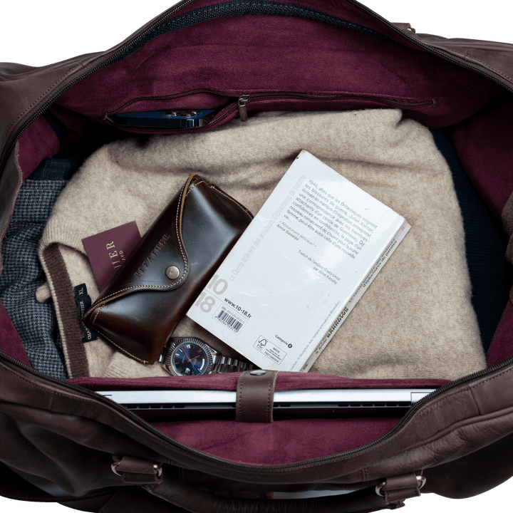 TheAristocrat: Sac de Voyage - Cuir Marron Gravé - Bleather Maroc