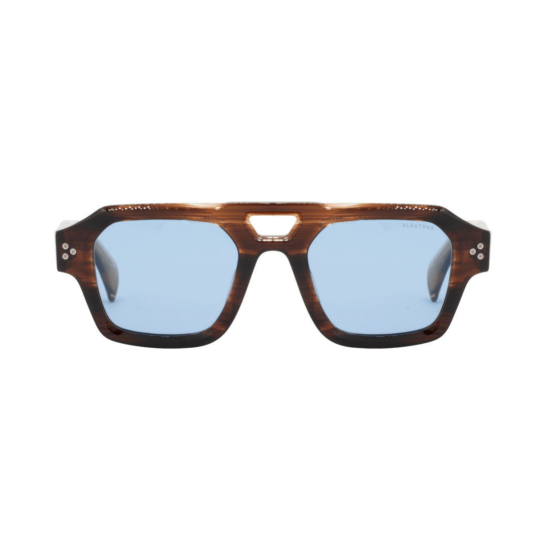 Theo: Lunettes de soleil de luxe Bleu trans/Havane - Bleather Maroc