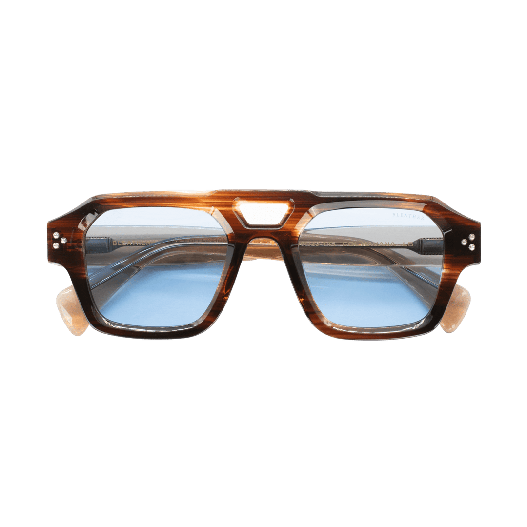 Theo: Lunettes de soleil de luxe Bleu trans/Havane - Bleather Maroc