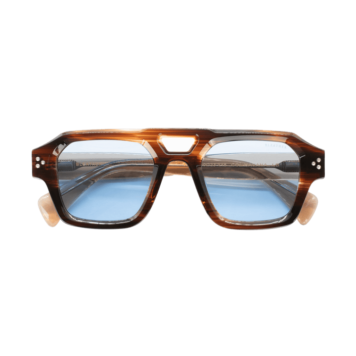 Theo: Lunettes de soleil de luxe Bleu trans/Havane - Bleather Maroc