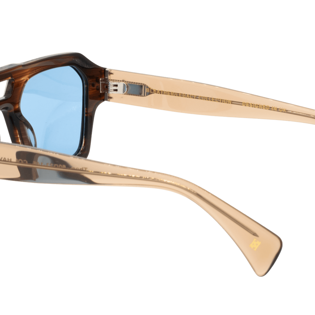 Theo: Lunettes de soleil de luxe Bleu trans/Havane - Bleather Maroc