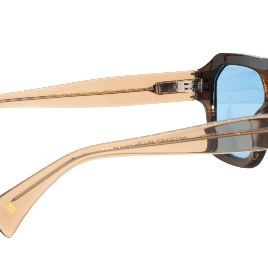 Theo: Lunettes de soleil de luxe Bleu trans/Havane - Bleather Maroc