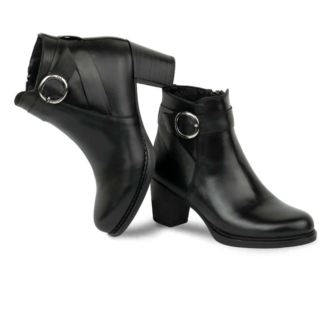 Victoria: Bottines à talons Femme - Cuir Noir - Bleather Maroc