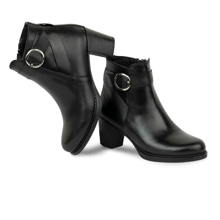 Victoria: Bottines à talons Femme - Cuir Noir - Bleather Maroc