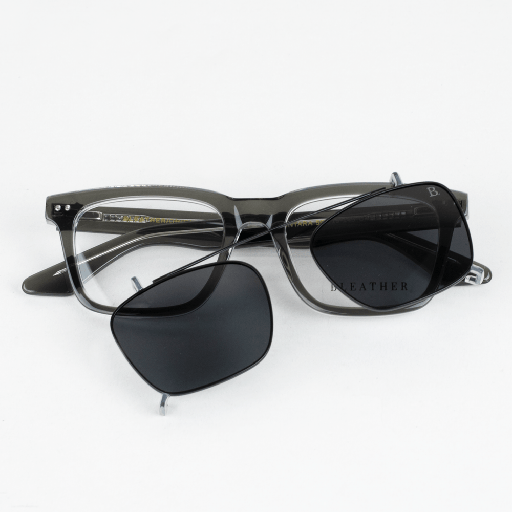Vintara: Lunettes à clips de luxe Gris - Bleather Maroc
