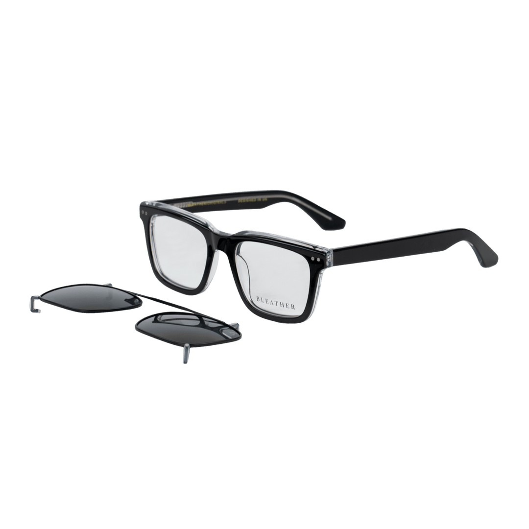 Vintara: Lunettes à clips de luxe Noir/Trans - Bleather Maroc