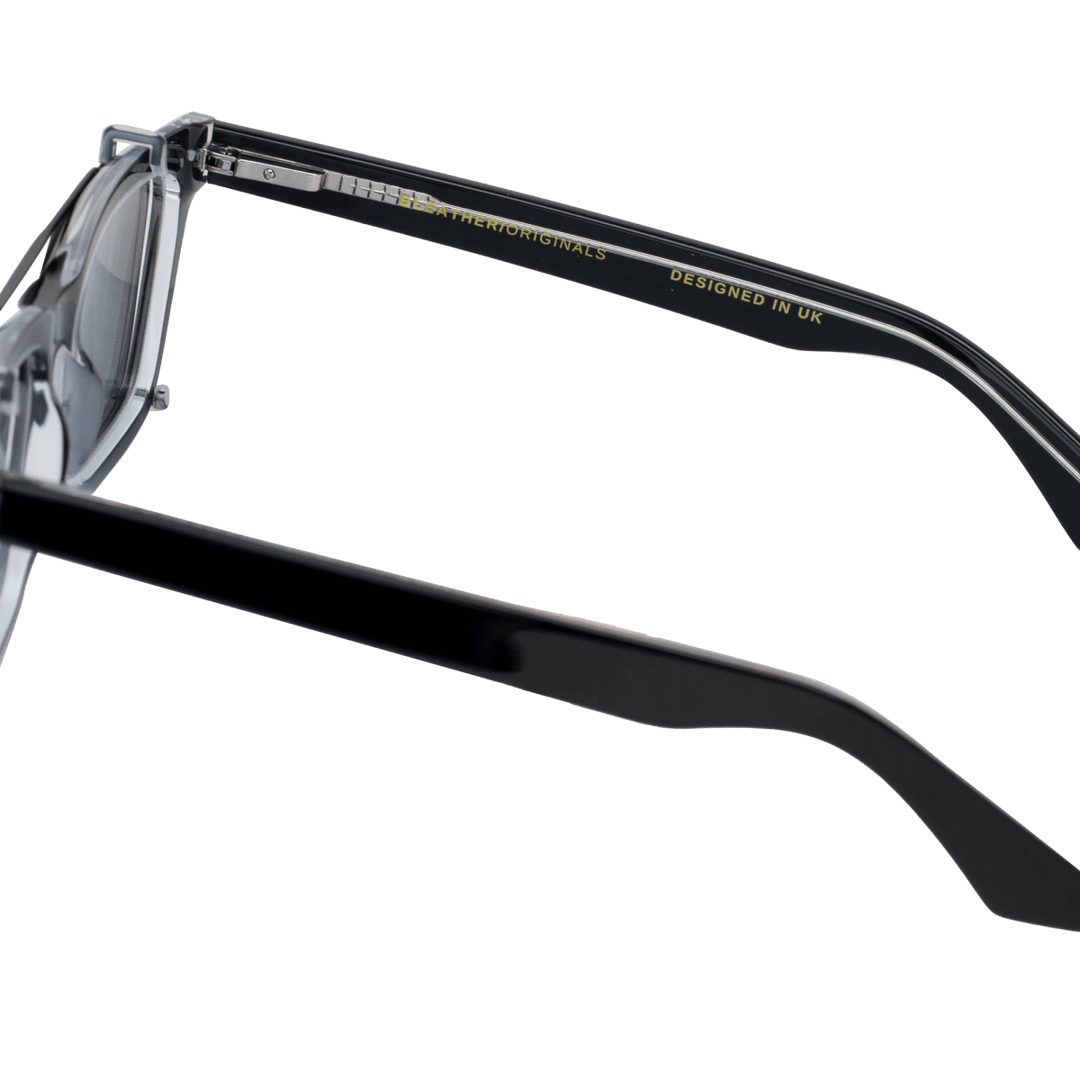 Vintara: Lunettes à clips de luxe Noir/Trans - Bleather Maroc