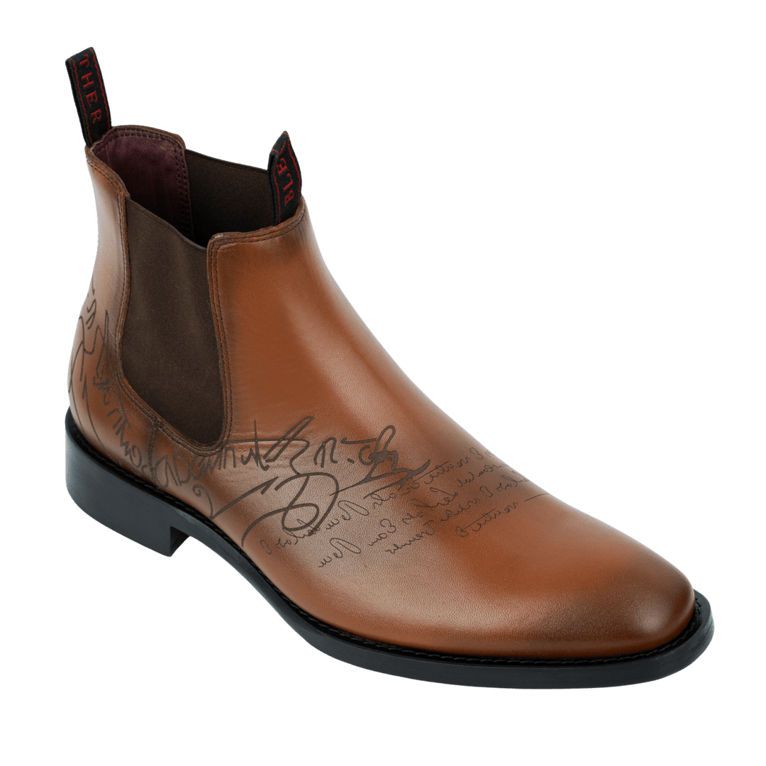 Westwood: Chelsea Boots Homme - Cuir Cognac Gravé - Bleather Maroc