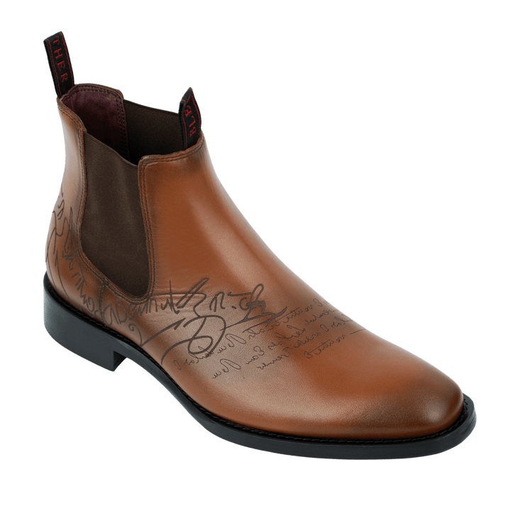 Westwood: Chelsea Boots Homme - Cuir Cognac Gravé - Bleather Maroc