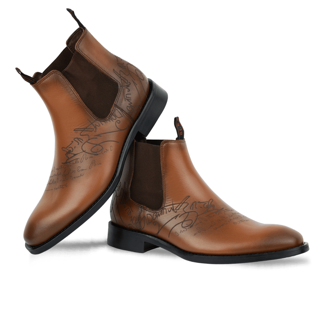 Westwood: Chelsea Boots Homme - Cuir Cognac Gravé - Bleather Maroc