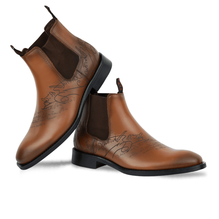 Westwood: Chelsea Boots Homme - Cuir Cognac Gravé - Bleather Maroc