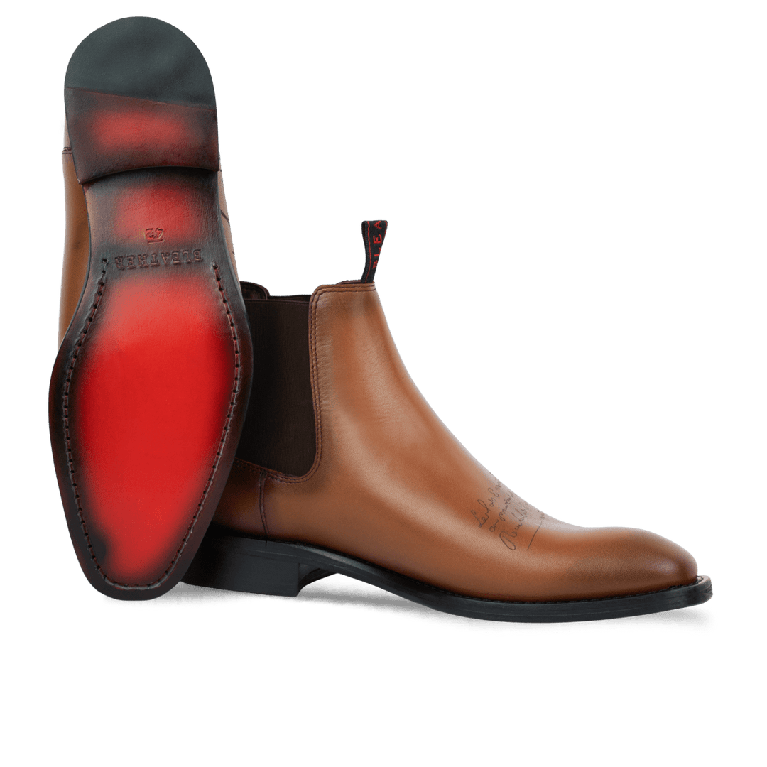 Westwood: Chelsea Boots Homme - Cuir Cognac Gravé - Bleather Maroc